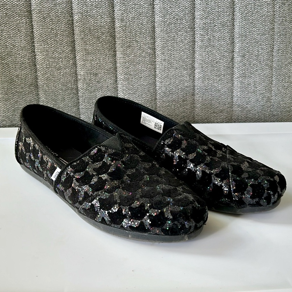 TOMS Alpargata Glitter Black Cats Slip On size 9